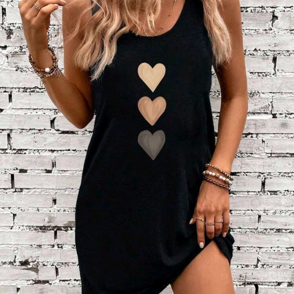 Black Sleeveless Dress with Heart Design